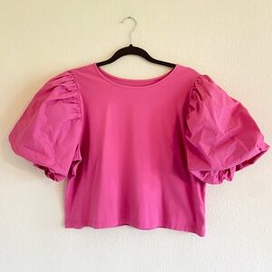 A New Day | Hot Pink Short Puff Sleeve Crop Top Blouse XL